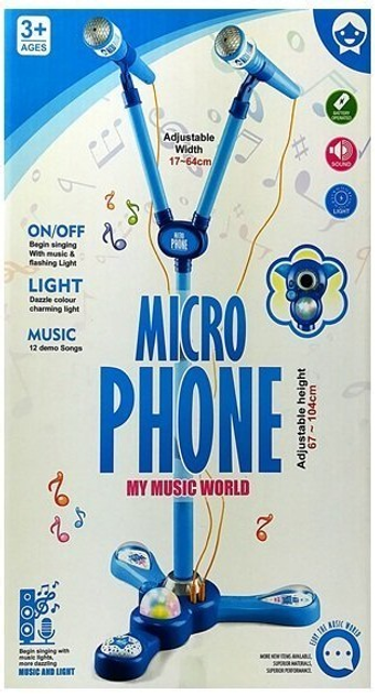 Zestaw mikrofonów dla dzieci Lean Toys Karaoke ze statywem Niebieski 6607 (5905884454619) - obraz 1