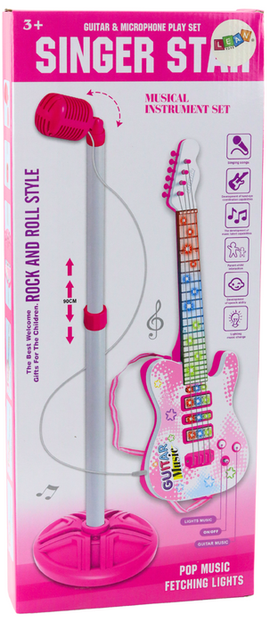 Zestaw muzyczny dla dzieci Lean Toys gitara, statyw i mikrofon na baterie Różowy 20892 (5905991032540) - obraz 1