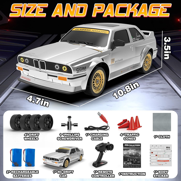 Радиоуправляемая машинка BMW E30 KAMTOM DC162A 1:16 4WD, дрифт авто до 50 км/ч, RC машина с гироскопом ESP, на пульте, комплект дрифт колес - Фото 4 Радиоуправляемая машинка BMW E30 KAMTOM DC162A 1:16 4WD, дрифт авто до 50 км/ч, RC машина с гироскопом ESP, на пульте, комплект дрифт колес - изображение 4
