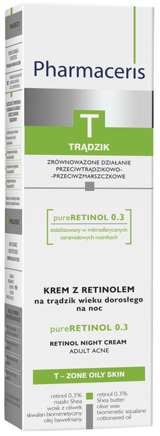 Krem do twarzy przeciwzmarszczkowy Pharmaceris T Pure Retinol 0.3 na trądzik z retinolem 40 ml (5900717140073) - obraz 2