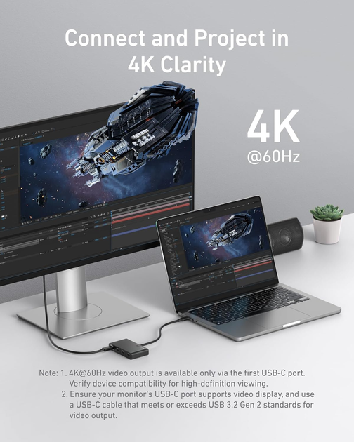 Hub Anker USB-C 4in1 10Gbps Black (A8340GA1) - obraz 3
