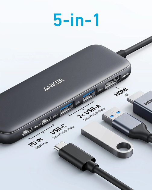 Hub Anker 332 USB-C 5 in 1 Black (A8355H11) - obraz 2
