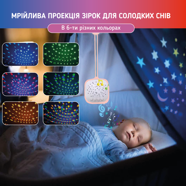 Генератор білого шуму звуків для сну немовлят і дітей портативний підвісний 10 мелодій А1 з проектором зоряного неба Рожевий - зображення 3