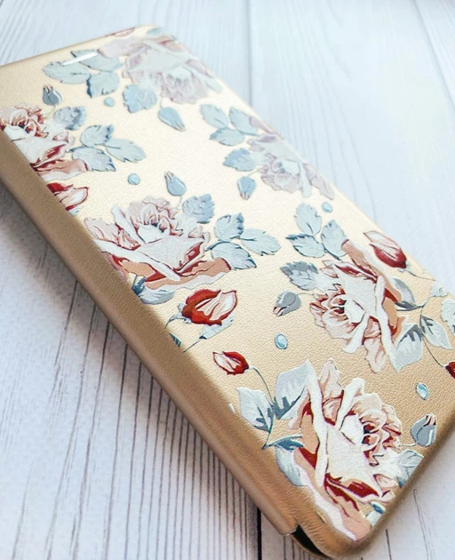 Чохол-книжка золотий з малюнком на Xiaomi Redmi Note 14 4G Фон Троянди (принт 273) - Фото 2 Чохол-книжка золотий з малюнком на Xiaomi Redmi Note 14 4G Фон Троянди (принт 273) - зображення 2