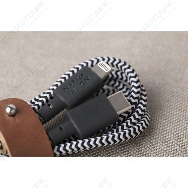 Кабель Native Union Belt Cable XL USB-C to Lightning Zebra (3 m) (BELT-KV-CL-ZEB-3) - Фото 4 Кабель Native Union Belt Cable XL USB-C to Lightning Zebra (3 m) (BELT-KV-CL-ZEB-3) - изображение 4