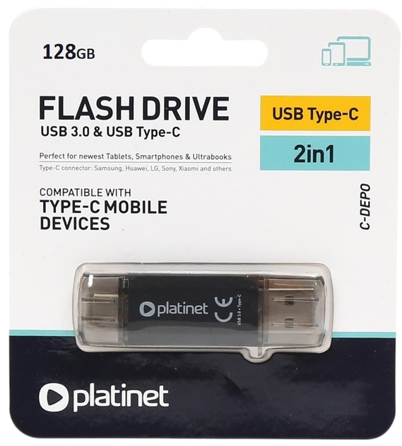 Pendrive Platinet 45606 128GB USB 3.0 / Type-C Black (PMFC128B) - obraz 3