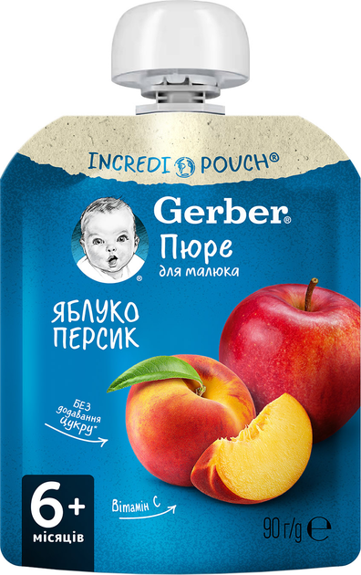 Фруктове пюре Gerber Яблуко та персик з 6 місяців 90 г (7613036345460) - зображення 1
