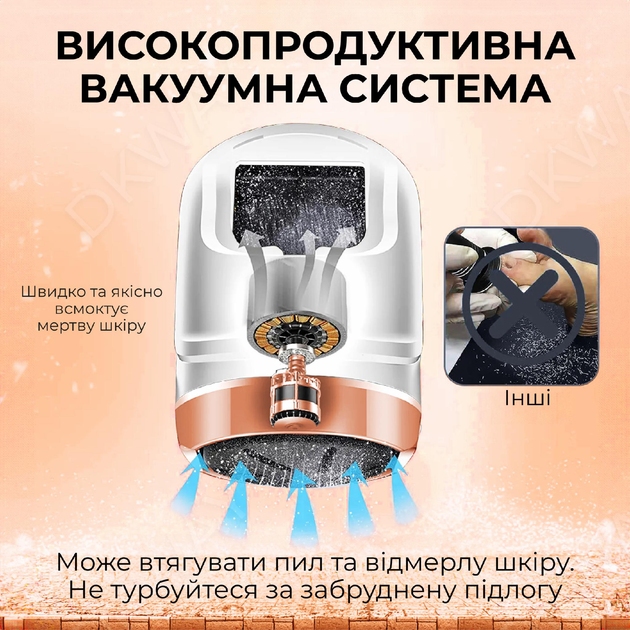 Электрическая пемза для ног пилка для пяток для педикюра с вакуумным пылесосом и LCD дисплеем DKWAY P334i белая + подарок 3 насадки - изображение 3