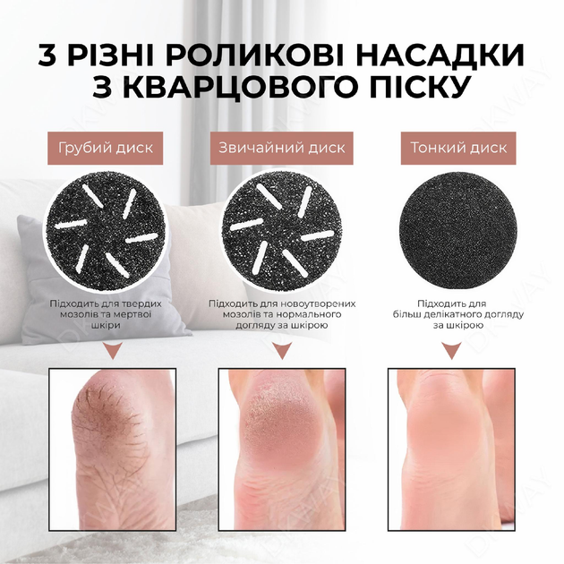 Электрическая пемза для ног пилка для пяток для педикюра с вакуумным пылесосом и LCD дисплеем DKWAY P334i белая + подарок 3 насадки - изображение 8