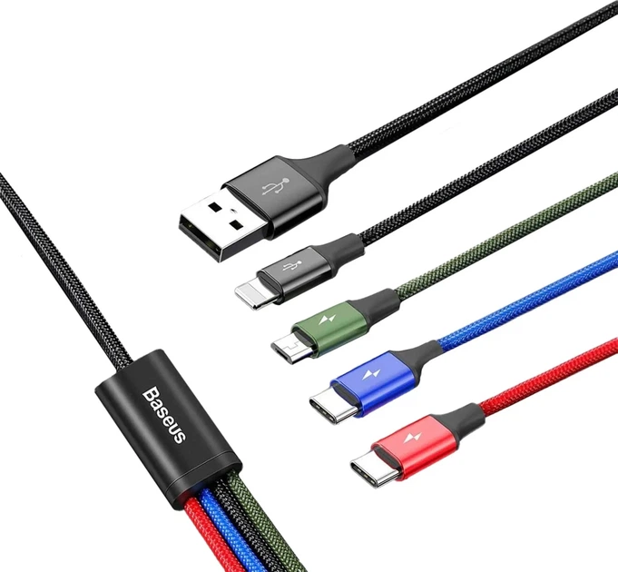 Kabel Baseus Fast 4-in-1 USB do Lightning+ 2x USB-C + MicroUSB 3.5A 1.2 m Black (CA1T4-B01) - obraz 3