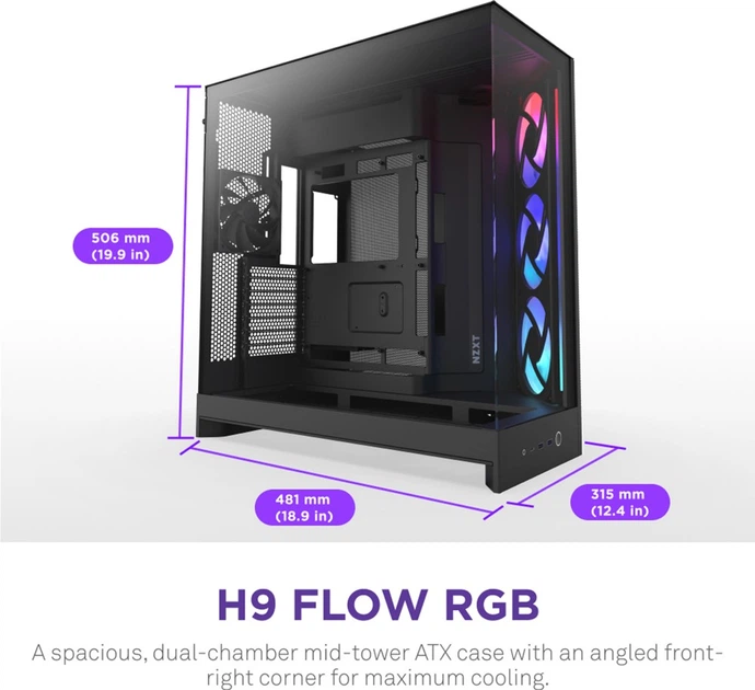 Корпус NZXT H9 Flow RGB Dual-Chamber Mid-tower Case All Black (CM-H92FB-R1) - зображення 2