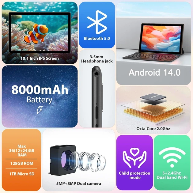 Планшет 10.1" PIXPEAK Y21 (8+11)/128Gb 8 ядер Android 13 8000 mAh Серый - изображение 2