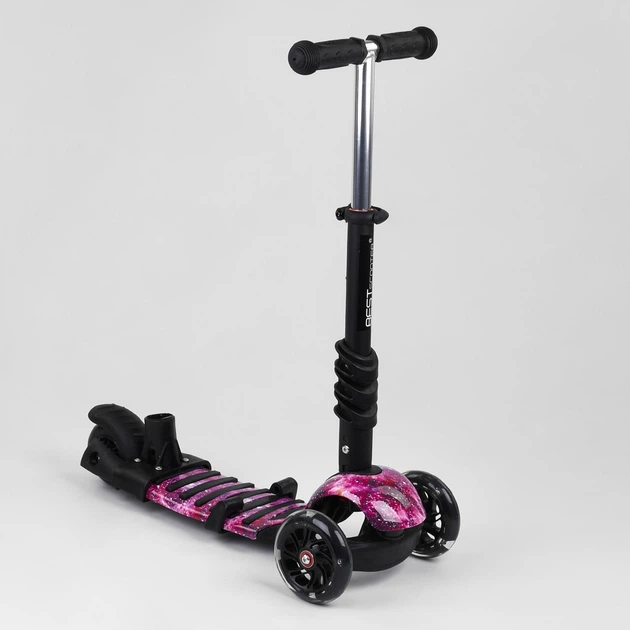 Самокат детский 5 в 1 Best Scooter, с PU колесами и подсветкой. Black and Purple (100058) - изображение 3