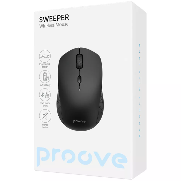 Беспроводная мышь Proove Sweeper, 2.4ГГц + Bluetooth, 6 кнопок, DPI 1600, питание от AA Черный - Фото 4 Беспроводная мышь Proove Sweeper, 2.4ГГц + Bluetooth, 6 кнопок, DPI 1600, питание от AA Черный - изображение 4
