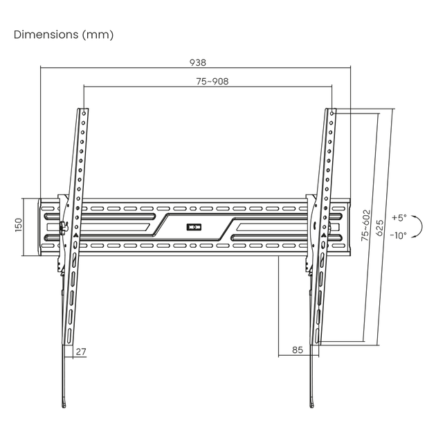 Кронштейн для телевизора UniBracket BZ02-96 43–100" VESA 900x600, наклон, погрузка до 75 кг Black - изображение 9
