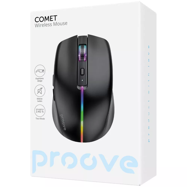 Беспроводная мышь Proove Comet, 500 мАч, Bluetooth 5.0 + 2.4ГГц, DPI 1600, RGB подсветка Черный - изображение 6