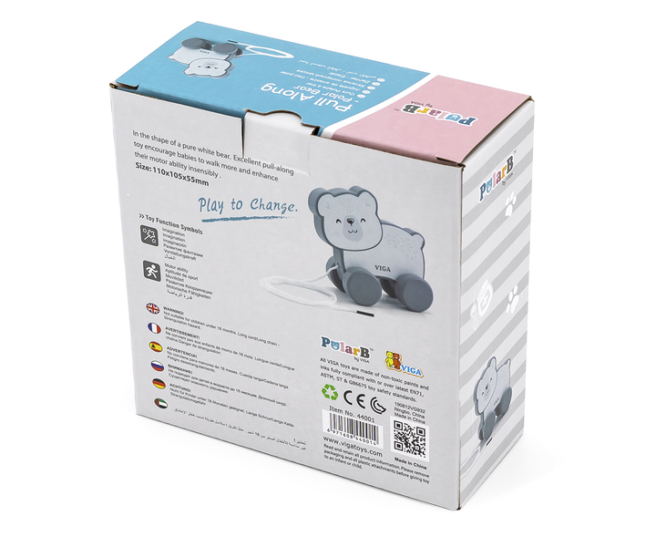 Miś do ciągania Viga PolarB drewniany 44001 (6971608440014) - obraz 8