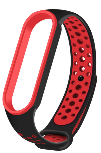 Ремешок Nike style для фитнес-браслета Xiaomi Mi Band 6/5 Черный с красным + металическая кнопка (mrk6782) - изображение 2