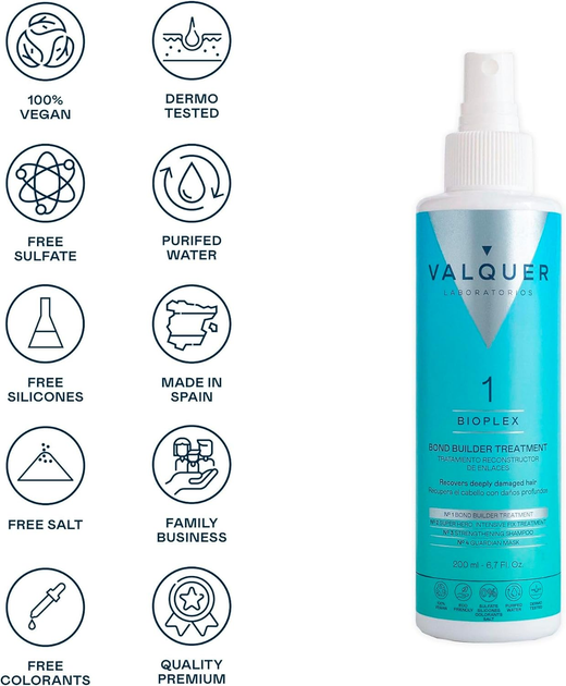 Spray Valquer Bioplex No1. naprawa zniszczonych, suchych i farbowanych włosów 200 ml (8420212312234) - obraz 2