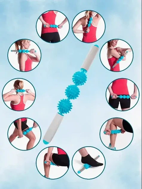Ролик массажный для йоги Massage stick AND 5284 3 шарика ПП ПВХ 41 см - изображение 3