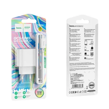 Сетевое зарядное устройство Hoco C109A (USB/QC3.0) + USB кабель Type-C-белый - изображение 4