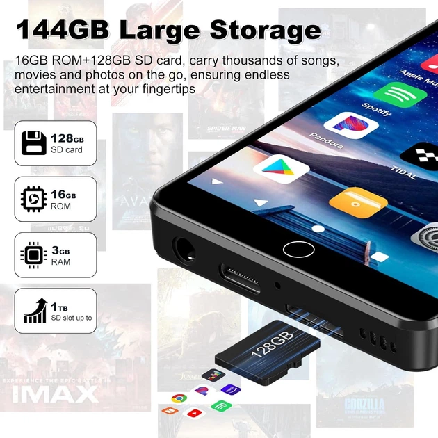 MP3/MP4 плеер Fanvace M32, на 144 ГБ, Bluetooth, WiFi, динамик, ОС Android 13, Spotify Kids, Audible, Amazon Music, Play Store + чехол, наушники, защитная пленка - Фото 4 MP3/MP4 плеер Fanvace M32, на 144 ГБ, Bluetooth, WiFi, динамик, ОС Android 13, Spotify Kids, Audible, Amazon Music, Play Store + чехол, наушники, защитная пленка - изображение 4