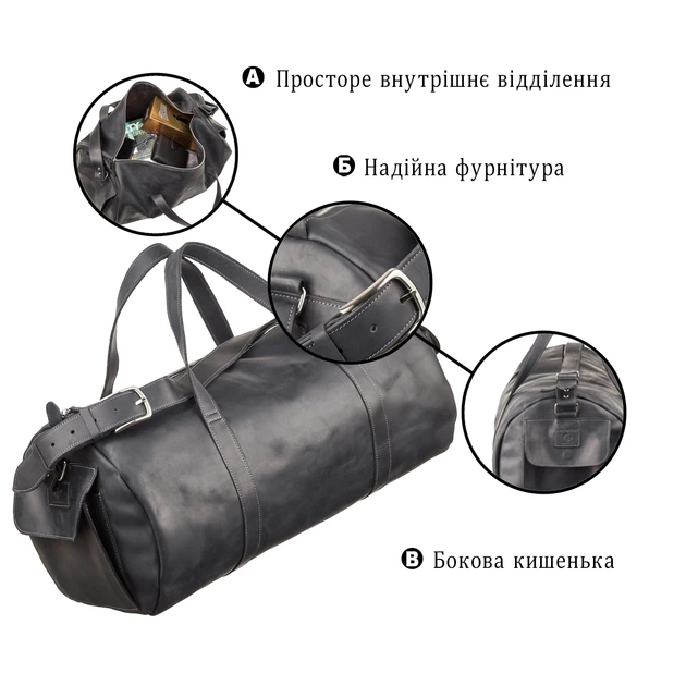 Сумка дорожная Grande Pelle 11046 из винтажной кожи Черная - изображение 4