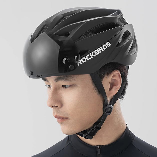 Kask rowerowy Rockbros z szybka, odpinane okulary z ochrona UV Black (5907769373350) - obraz 4