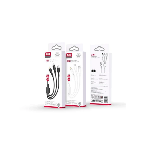 Дата кабель USB 2.0 AM to Lightning + Micro 5P + Type-C 1.0m 2.4A XO (CB-23U3) - Фото 2 Дата кабель USB 2.0 AM to Lightning + Micro 5P + Type-C 1.0m 2.4A XO (CB-23U3) - зображення 2