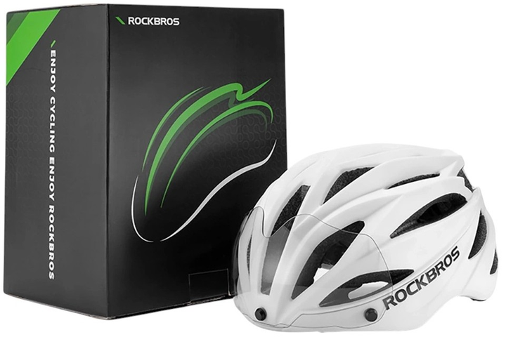Kask rowerowy Rockbros z szybka, odpinane okulary z ochrona UV Matowy Bialy (5907769373367) - obraz 4