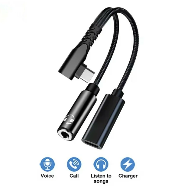 Переходник кутовой 2в1 Type-C - AUX 3.5 mm + Type-C для смартфонов Samsung \ Быстрая зарядка \ Черный - изображение 2
