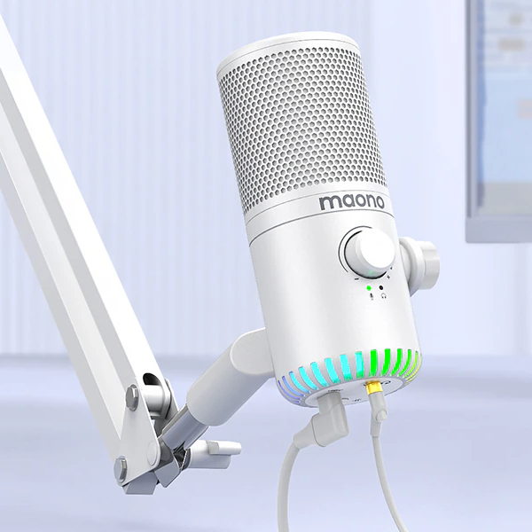 Конденсаторный студийный usb микрофон Maono DM30 для пк ноутбука компьютера записи голоса пения вокала стрима блогера подкастов zoom конференций игровой геймерський белый с подсветкой rgb и юсб разъемом - изображение 10
