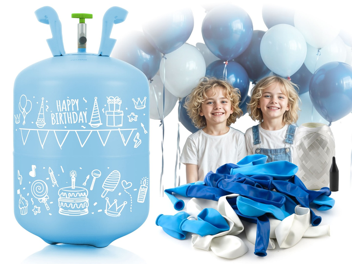 Балон із гелієм для надування куль Ricokids 0,20 м3 з кулями 30 шт і стрічкою (блакитний) - Фото 2 Балон із гелієм для надування куль Ricokids 0,20 м3 з кулями 30 шт і стрічкою (блакитний) - изображение 2