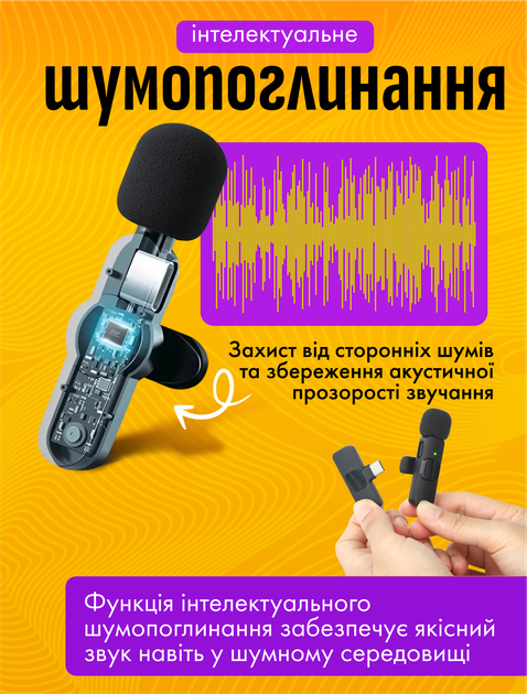 Микрофон беспроводной петличный для iphone и android с usb type-c и lightning двойная петличка Brillix ClearVoice WM-2X для блоггера записи видео блогов интервью Plug&Play 2 шт в комплекте - изображение 5
