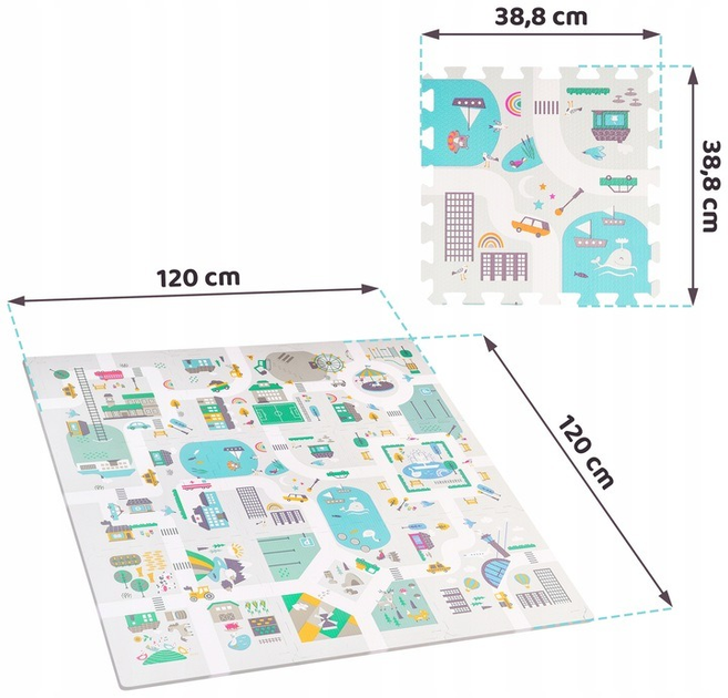 Mata piankowa dla dzieci Nukido Town 120 x 120 cm + piankowe figurki (5903890616649) - obraz 4