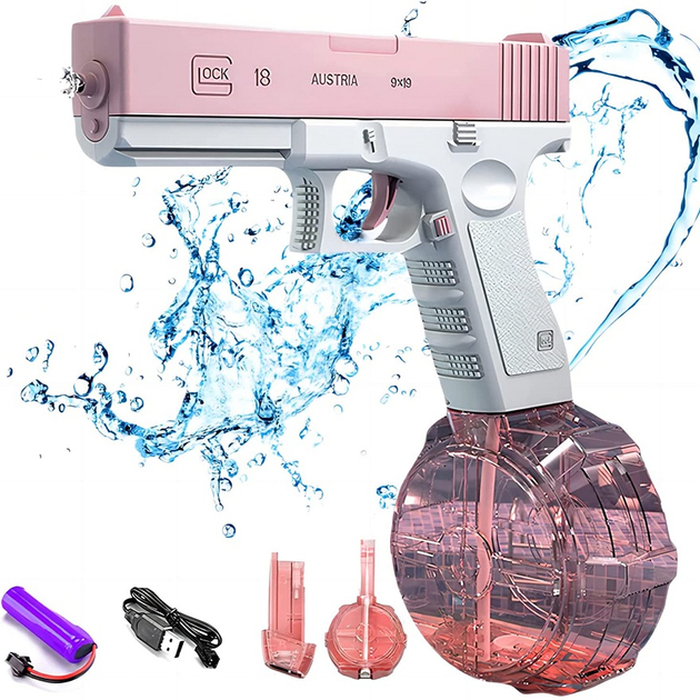 Водяний пістолет UKBOO акумуляторний електричний Water Gun Glock, 2 обойми, рожевий ( LK-1- P) - зображення 1