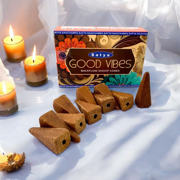 Good Vibes Backflow Dhoop Cone (Гарні Вібрації) пахощі, що стеляться 1 упаковка 06719 - Фото 1 Good Vibes Backflow Dhoop Cone (Гарні Вібрації) пахощі, що стеляться 1 упаковка 06719 - изображение 1