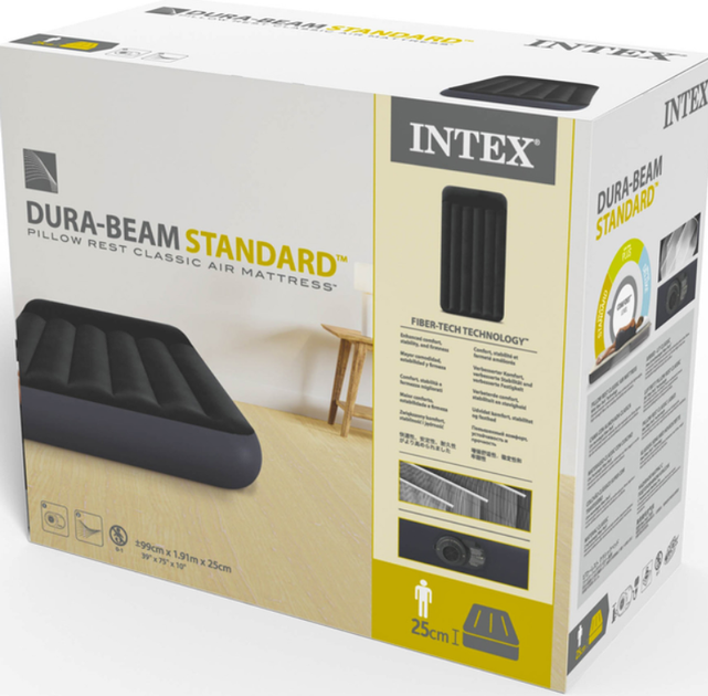 Надувной матрас с подголовником и электронасосом Intex 191x99x25 см Pillow Rest Classic Bed (IND-64146) - Фото 4 Надувной матрас с подголовником и электронасосом Intex 191x99x25 см Pillow Rest Classic Bed (IND-64146) - изображение 4