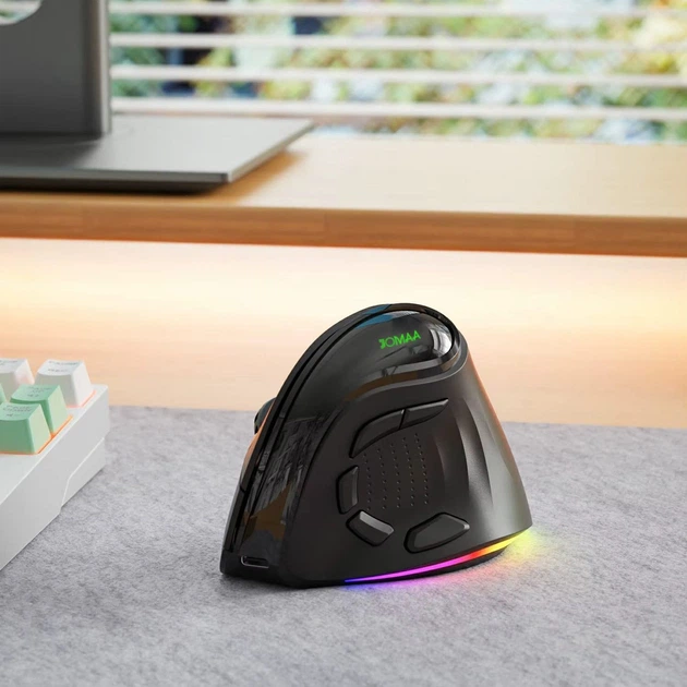 Вертикальна миша бездротова, безшумна JOMAA V530 з акумулятором та RGB підсвічуванням 2,4G+Bluetooth Black - зображення 4