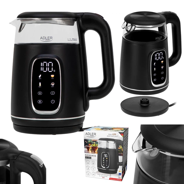 Електрочайник Adler AD 1305 black silver 1,7 л (пластик/скло, дисплей, регулятор температури) - зображення 14