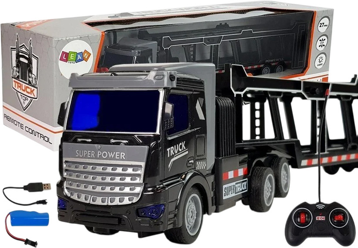 Ciężarówka z przyczepą zdalnie sterowana Lean Toys z efektem świetlnym Czarna (9078) (5904204750912) - obraz 2
