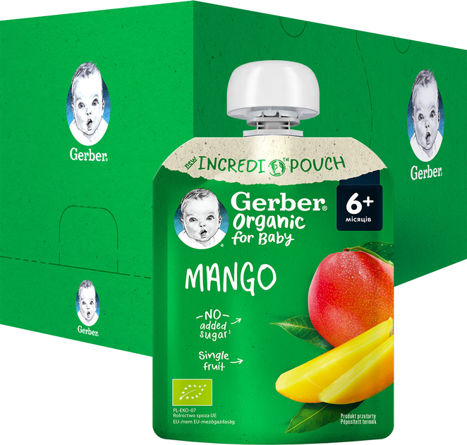 Пюре фруктове Gerber Organic Манго для дітей із 6 місяців 80 г (8445290167132) - зображення 4