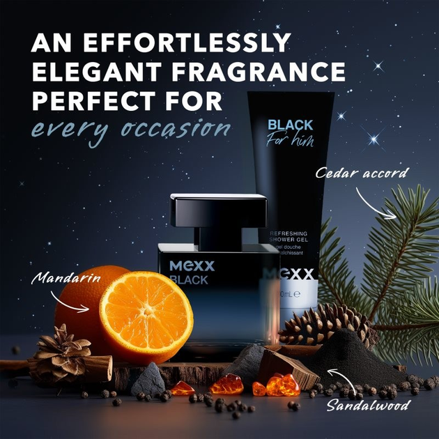 Набір для чоловіків Mexx Black For Him Туалетна вода 30 мл + Гель для душу 50 мл (3616305254436) - зображення 4