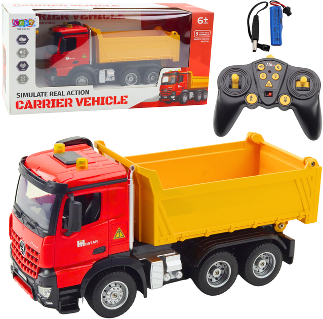 Wywrotka zdalnie sterowana Lean Toys ze dźwiękami 2.4G Żółto-czerwona (22705) (5905991050544) - obraz 2