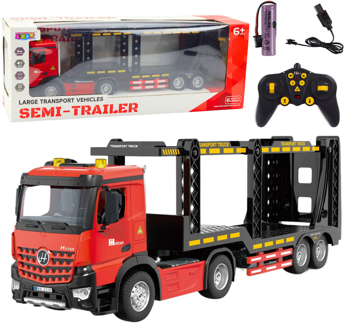 Ciężarówka zdalnie sterowana Lean Toys z przyczepą 2.4G 6CH Czerwona (22709) (5905991050582) - obraz 2