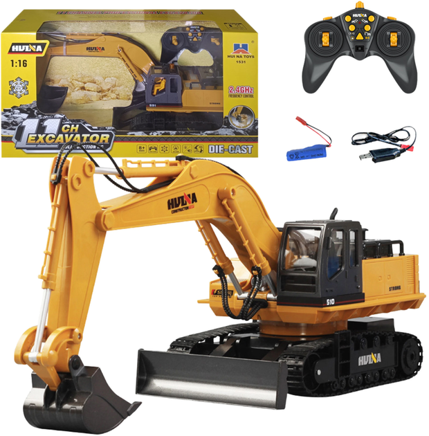 Koparka gąsienicowa zdalnie sterowana Huina Toys z obrotową kabiną 1:16 (22747) (5905991050964) - obraz 2