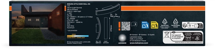 Фасадний світильник OSRAM Endura BOW WALL 7W 3000K IP54 - Фото 4 Фасадний світильник OSRAM Endura BOW WALL 7W 3000K IP54 - зображення 4