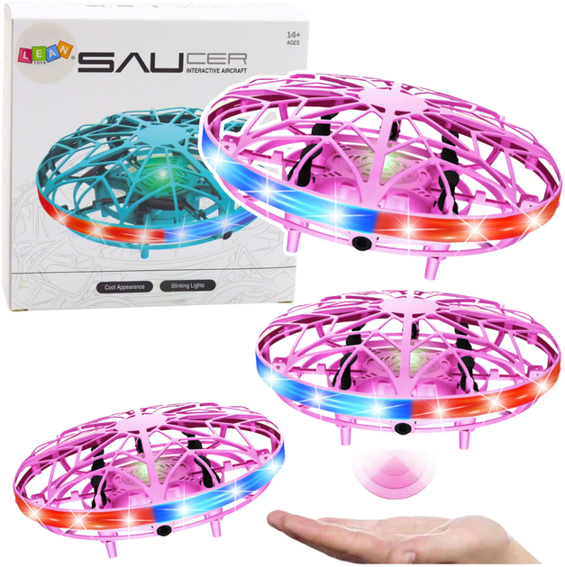 Dron zdalnie sterowany Lean Toys UFO LED Różowy (24720) (5905991057703) - obraz 2