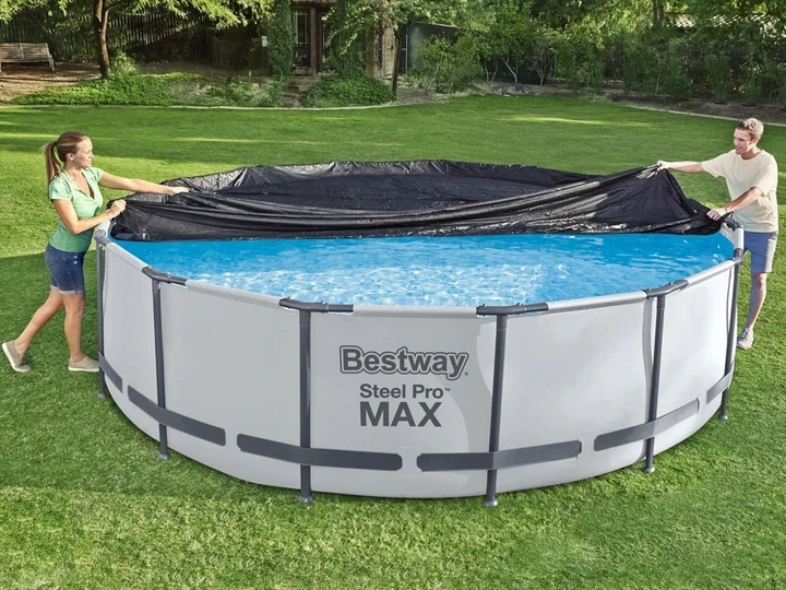 Захисний тент-накриття для каркасного басейну Bestway 58037, 366см, з дренажними отворами та фіксуючими шнурами, для чистоти води - изображение 3
