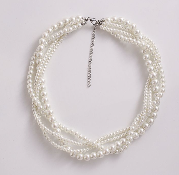Кольє буси перлинне Fashion Jewerly багатошарове штучні перли ошатне намисто біжутерія білий колір (SVS) - зображення 2